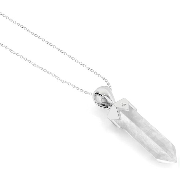 Sterling Silver Hexagonal Crystal Quartz Pendant Necklace for Women Birthstone G